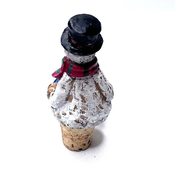 Christmas Snowman Dangler Hand Painted Bottle Topper Stoppers Cork Wine Holiday - Picture 3 of 11